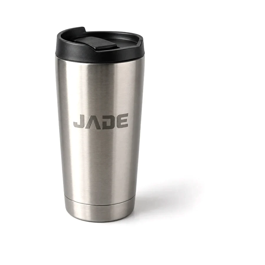 Tasse de voyage en acier brossé, logo JADE gravé au laser